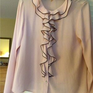 Zara contrast piping ruffled blouse